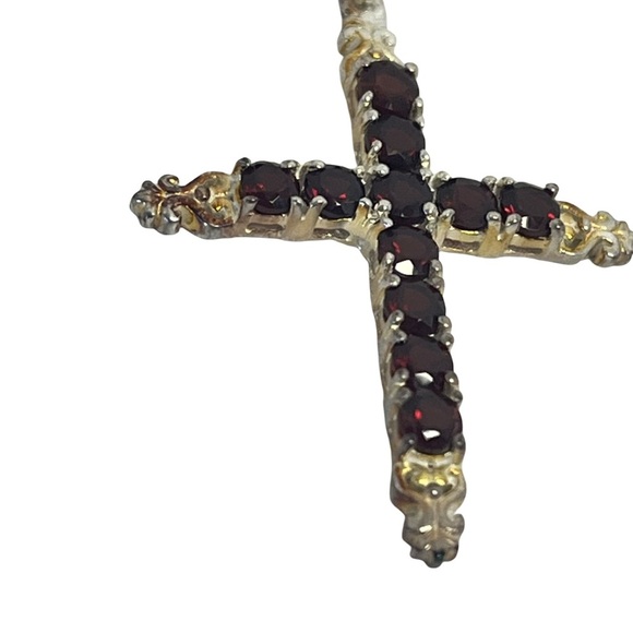 Sterling Silver Cross Pendant with Garnet Colored Stones - Picture 3 of 5
